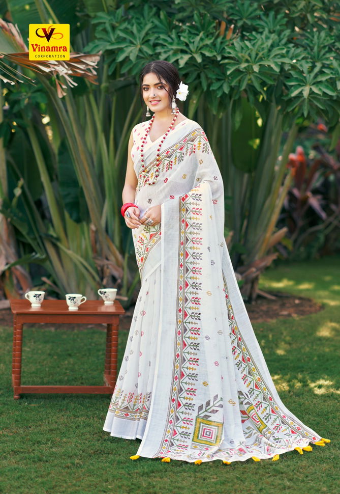 Vinamra White And White Vol 1 Printed Sarees Catalog
